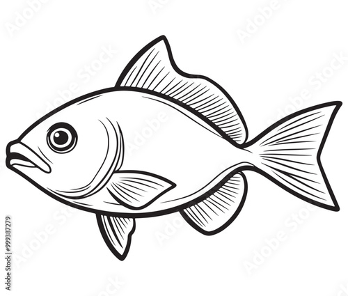 Illustration of a fish, Outline cod fish, Vector fish