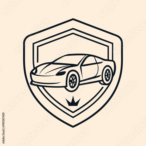 Car inside shield vector illustration