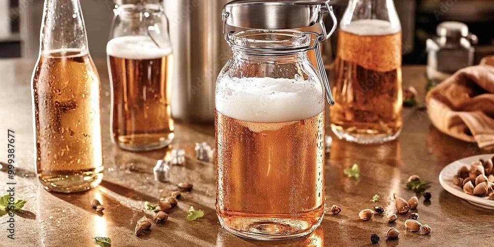 Cheers to Good Times Frosty beer bottles cooling in a gleaming metal bucket Cheers to Good Times Frosty beer bottles cooling in a gleaming metal bucket