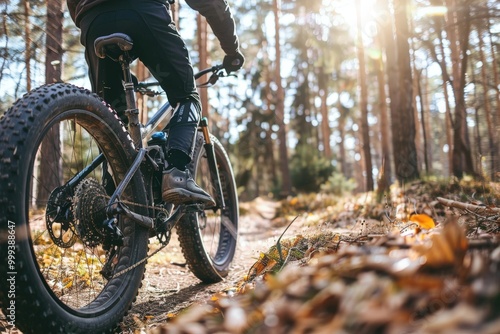 A man is riding a bike in a forest, generative ai image