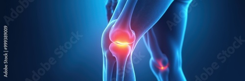 This digital illustration showcases a human knee joint with highlighted areas of pain, symbolizing joint health and medical awareness. Perfect for healthcare and wellness projects.