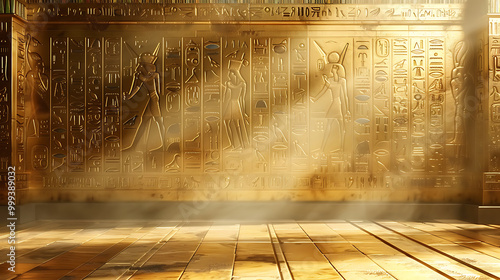Ancient Egyptian Temple Interior with Hieroglyphs