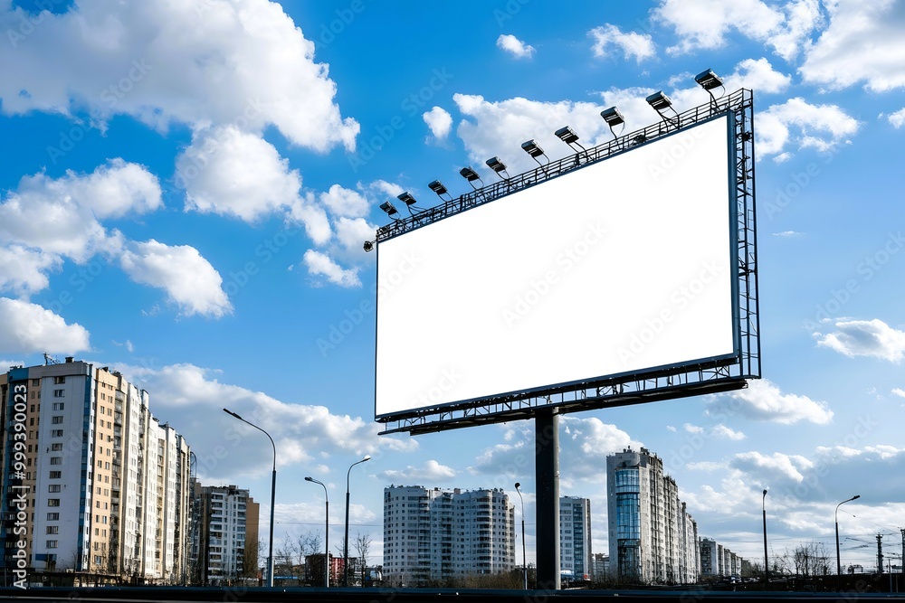 Blank Billboard Mockup in Urban Setting with Blue Sky