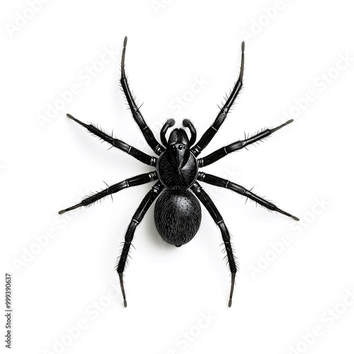 Black Spider with Eight Legs Isolated on White Background