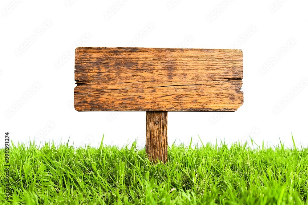 Blank Wooden Signpost on Green Grass Isolated on White Background Blank Wooden Signpost on Green Grass Isolated on White Background