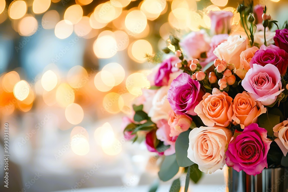 Romantic Rose Bouquet with Bokeh Lights for Wedding Anniversary or Valentine s Day Romantic Rose Bouquet with Bokeh Lights for Wedding Anniversary or Valentine s Day