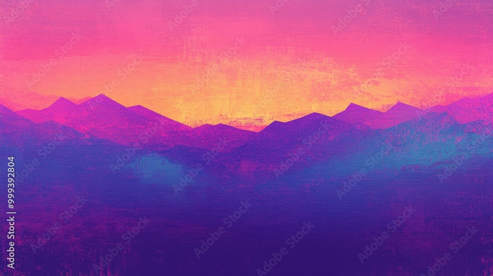 Naklejka premium Abstract Digital Painting of Mountains and Sunset
