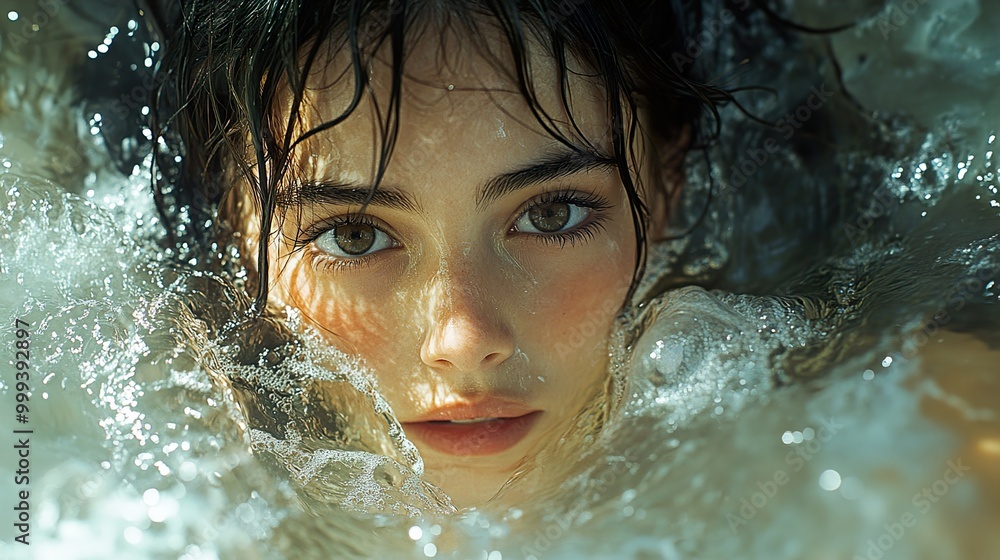 Close-Up Portrait of a Woman in Water Close-Up Portrait of a Woman in Water