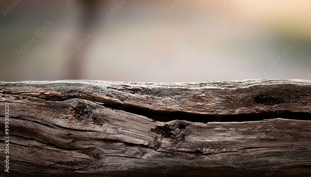 A rough, splintery plank with visible grain and cracks, with a blurred, neutral-toned backgr A rough, splintery plank with visible grain and cracks, with a blurred, neutral-toned backgr