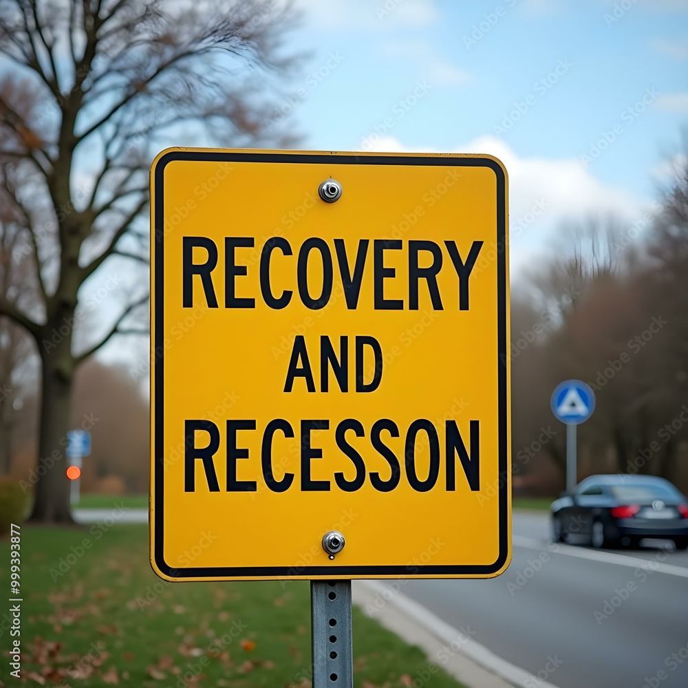 Recovery and Recession Road Sign: Symbolic Illustration for Economic Concepts in Finance Recovery and Recession Road Sign: Symbolic Illustration for Economic Concepts in Finance