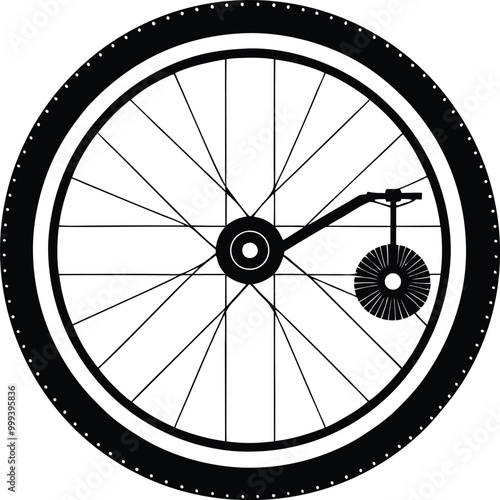 Silhouette of bicycle wheel equipment icon, isolated on black and white