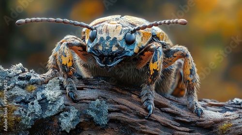 Close-Up of a Colorful Beetle on a Branch