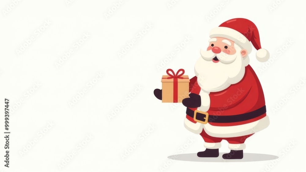 Santa Claus holding a Christmas gift on a white background. Place for text. Christmas, traditions and holiday concept Santa Claus holding a Christmas gift on a white background. Place for text. Christmas, traditions and holiday concept