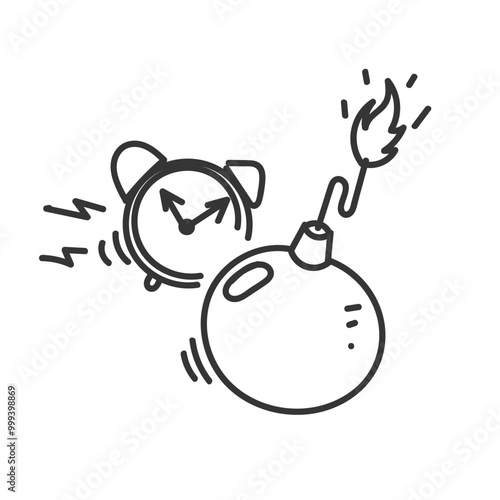 hand drawn bomb explosive cartoon with clock 