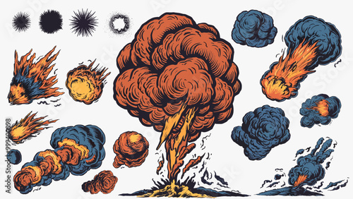 Explosion blast vector illustration set, explosive bursts, Generative Ai