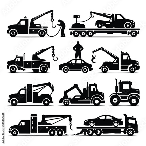 Towing silhouettes premium vector
