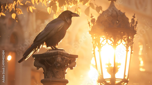 Dark horror hybrid robotic crow with mechanical mechanism. photo