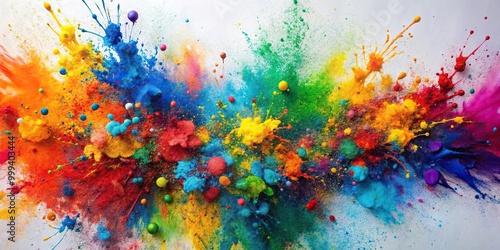 Abstract art with colorful paint splatters on white background