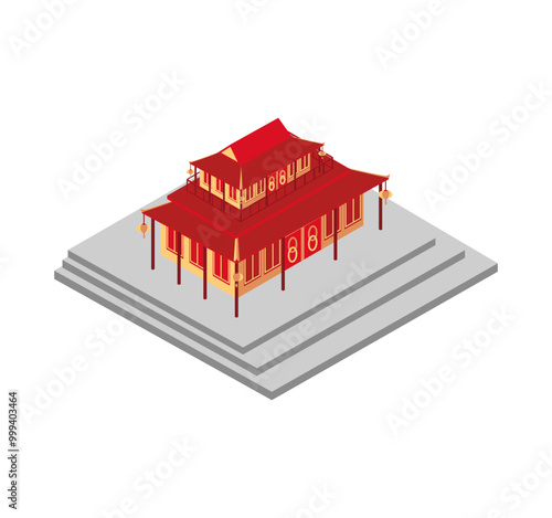 Vector Illustration of Isometric Chinese Temple Illustration