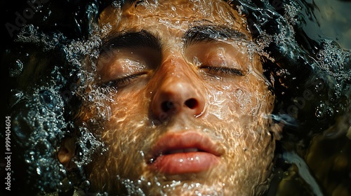 Close-Up Underwater Portrait of a Man with Eyes Closed