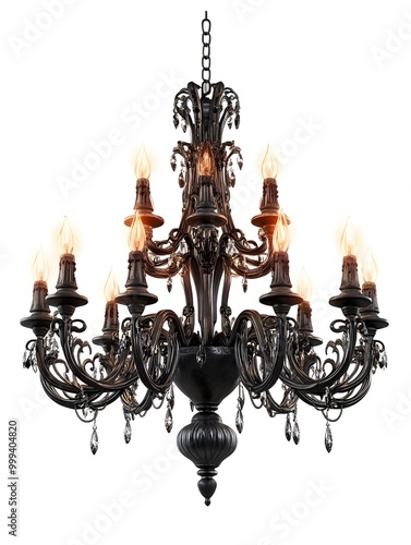 Haunted Chandelier with Flickering Candles Casting Ominous Shadows in Ethereal Lighting