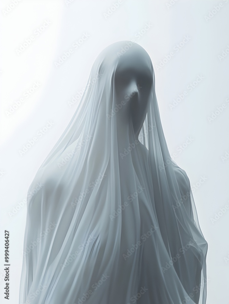 Haunting Ethereal Apparition Cinematic 3D Supernatural Visualization on Clean White Backdrop Haunting Ethereal Apparition Cinematic 3D Supernatural Visualization on Clean White Backdrop