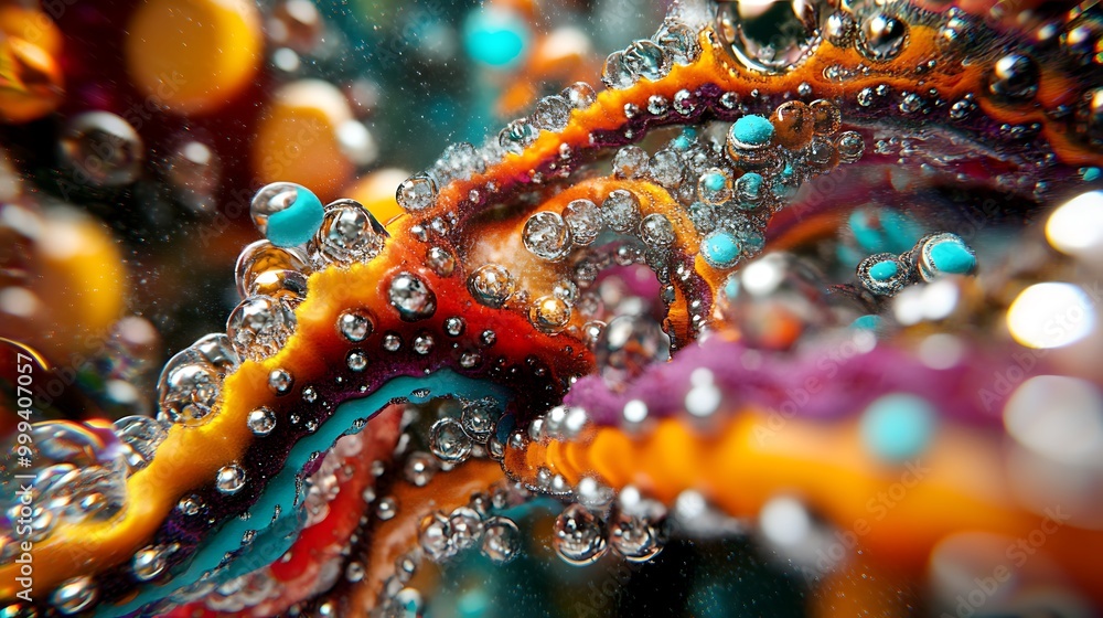 Abstract Macro Photography of Water Droplets on Colorful Surface Abstract Macro Photography of Water Droplets on Colorful Surface