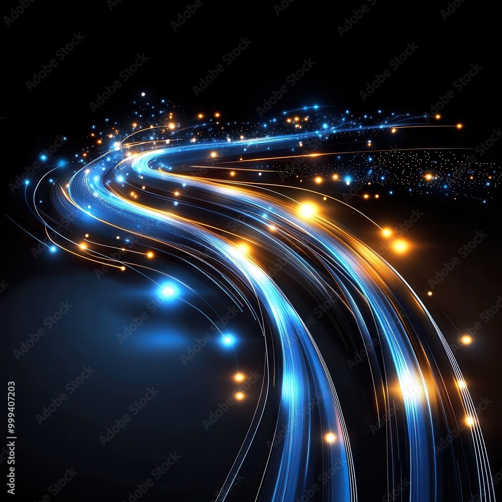 Fototapeta premium Abstract glowing lines representing data flow and connectivity, on a black background. Perfect for futuristic tech and innovation concepts.