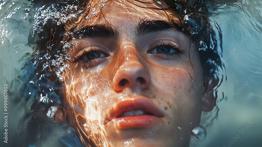 Close Up Underwater Portrait of a Man with Sunlit Skin Close Up Underwater Portrait of a Man with Sunlit Skin