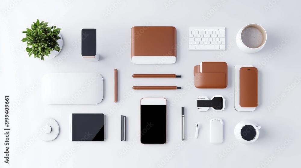 Flat lay of wireless charging pads and tech accessories arranged on a white background, symbolizing modern gadgets and smart tech. Flat lay of wireless charging pads and tech accessories arranged on a white background, symbolizing modern gadgets and smart tech.