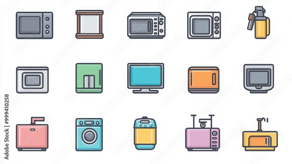 Home Appliances thin line icon set. such as vacuum cleaner, refrigerator, washing machine, microwave oven, air conditioner, television Home Appliances thin line icon set. such as vacuum cleaner, refrigerator, washing machine, microwave oven, air conditioner, television