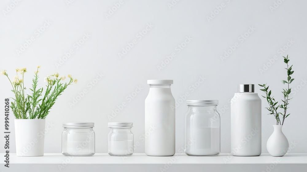 Glass jars and containers for zero-waste living displayed on a simple white surface.