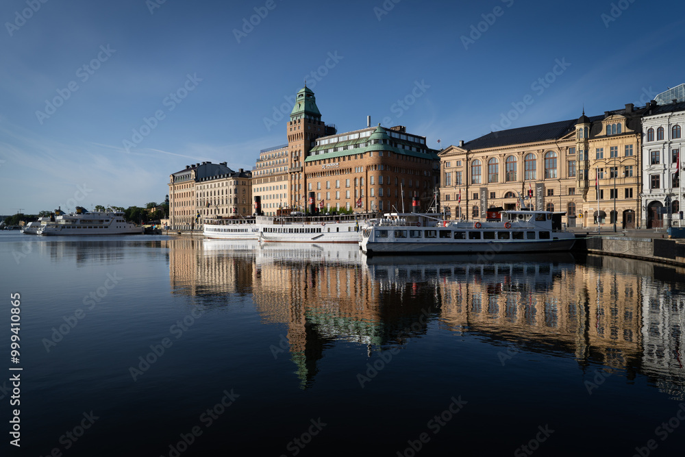 Obraz premium Stockholm, Sweden - 22nd of July 2023. Stockholm harbour on an early summer morning.
