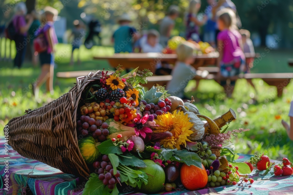 Fototapeta premium Community Harvest Festival Cornucopia Abundance in Public Park for Autumn Celebration and Gathering