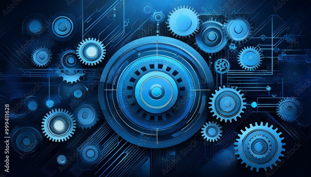 Abstract blue digital technology background with gears and cogs, dark color palette Generative AI Abstract blue digital technology background with gears and cogs, dark color palette Generative AI