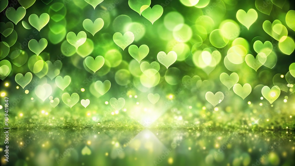 Obraz premium abstract background with bokeh and green hearts reflected