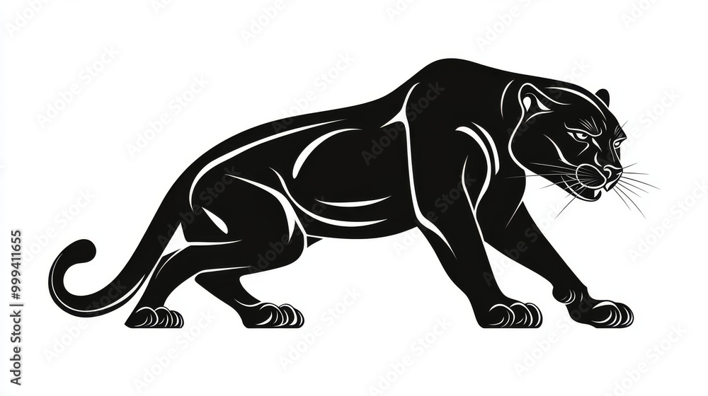 Obraz premium Vector illustration of a black silhouette of a panther. Isolated on a white background, suitable for use as a logo, mascot, or tattoo representing this predator animal
