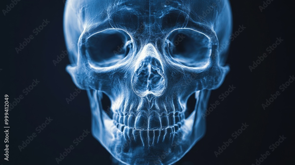 Fototapeta premium Skull x-ray film, close-up with fine bone detail, 3D illustration -