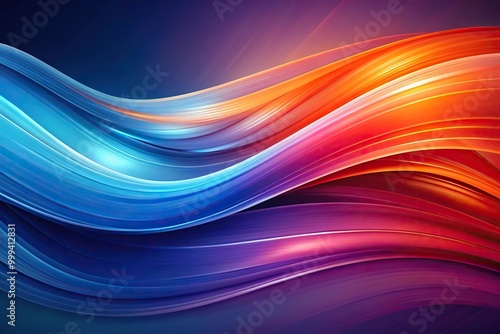 Abstract background with flowing colorful shapes resembling smoke or fabric in shades of blue purple orange and red Asymmetrical