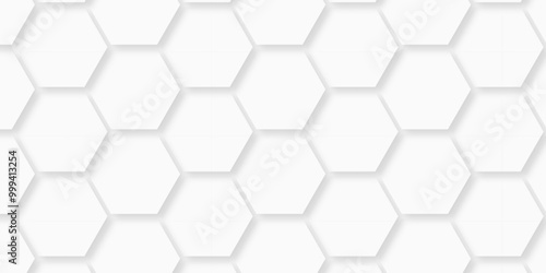 Vector abstract 3d white hexagon realistic mesh cell honeycomb texture. geometric white grid emboss hexagonal background. luxury emboss honeycomb white pattern shadow polygonal square web connection.