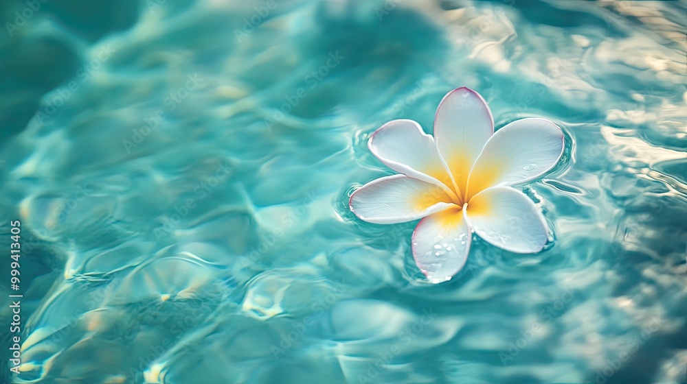 Creamy White and Yellow Frangipani Floating on Turquoise Water with Gentle Ripples for Skincare and Tropical Beauty Concept in Banners and Posters Creamy White and Yellow Frangipani Floating on Turquoise Water with Gentle Ripples for Skincare and Tropical Beauty Concept in Banners and Posters