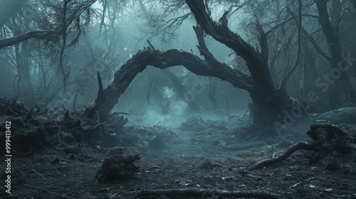 Fototapeta Naklejka Na Ścianę i Meble -  Eerie forest decoration creates a haunting ambiance