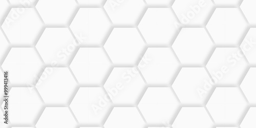 Vector abstract 3d white hexagon realistic mesh cell honeycomb texture. geometric white grid emboss hexagonal background. luxury emboss honeycomb white pattern shadow polygonal square web connection.