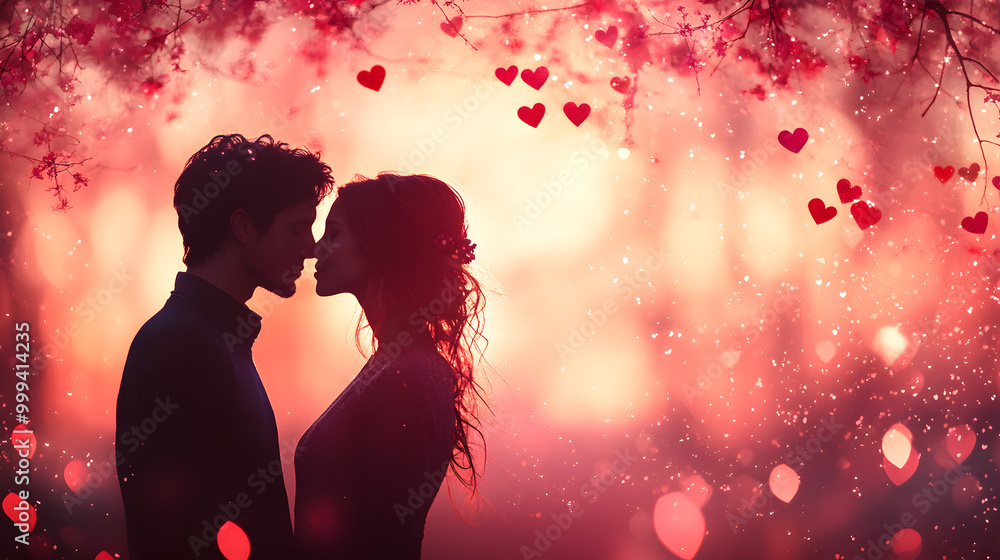 A Silhouette of Two Lovers Kissing in the Distance Surrounded by a Beautiful Sunset
A Silhouette of Two Lovers Kissing in the Distance Surrounded by a Beautiful Sunset