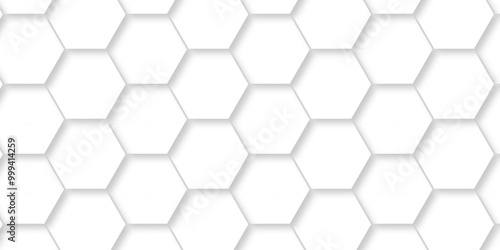 Vector abstract 3d white hexagon realistic mesh cell honeycomb texture. geometric white grid emboss hexagonal background. luxury emboss honeycomb white pattern shadow polygonal square web connection.