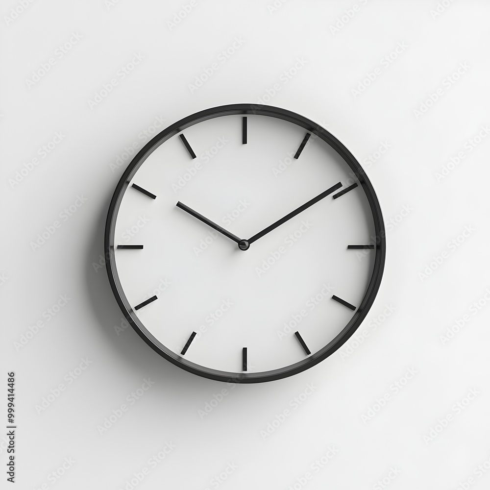 Sleek Minimalist Wall Clock in Monochrome 3D Render Against Clean White Background Sleek Minimalist Wall Clock in Monochrome 3D Render Against Clean White Background