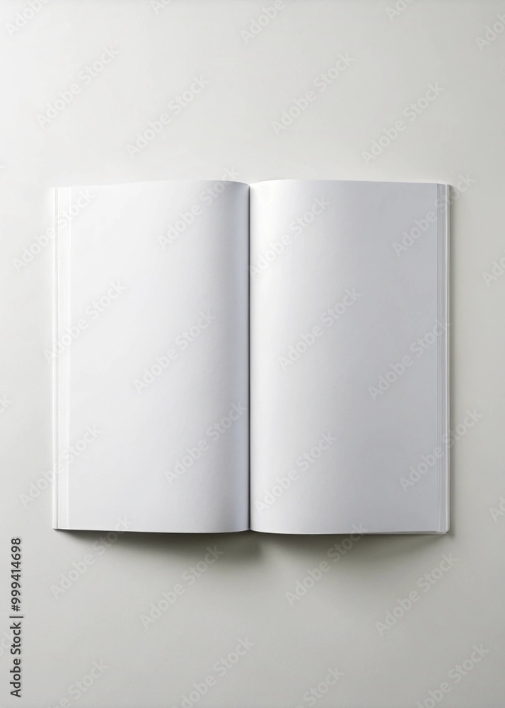 Open Blank Book on Plain White Surface in Minimalist Style Open Blank Book on Plain White Surface in Minimalist Style