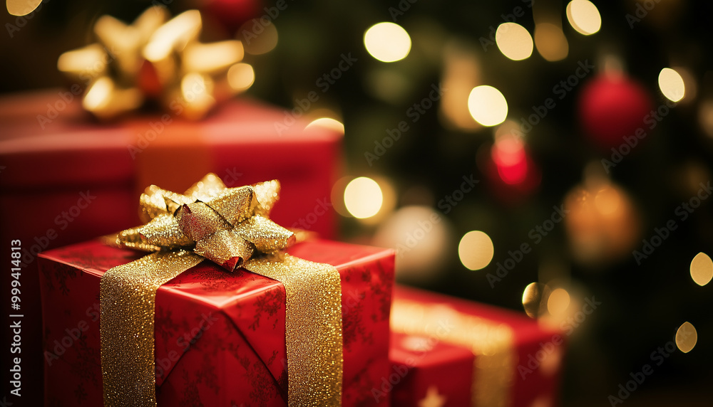 Christmas Gifts. A Christmas Tree in the Background Christmas Gifts. A Christmas Tree in the Background
