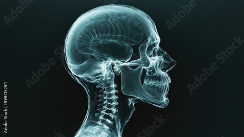 X-ray head scan, showing cranium and facial bones, 3D illustration 