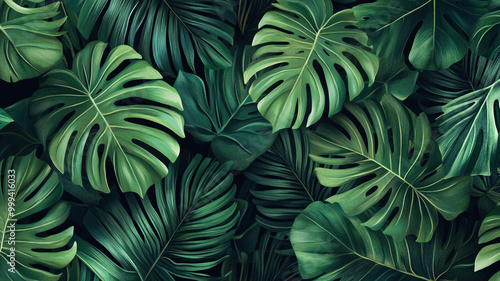 Wallpaper Mural Lush green tropical leaves create a vibrant natural pattern in a dense botanical setting Torontodigital.ca